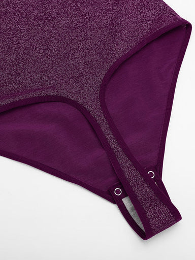 Shiny Draped Neck All-In-One Bodysuit