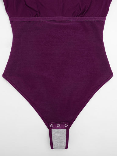 Shiny Draped Neck All-In-One Bodysuit