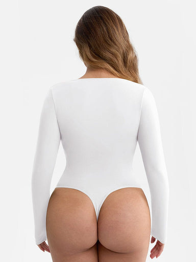 Overlapping V-Neck Wrap Bodysuit