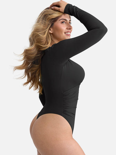 Overlapping V-Neck Wrap Bodysuit