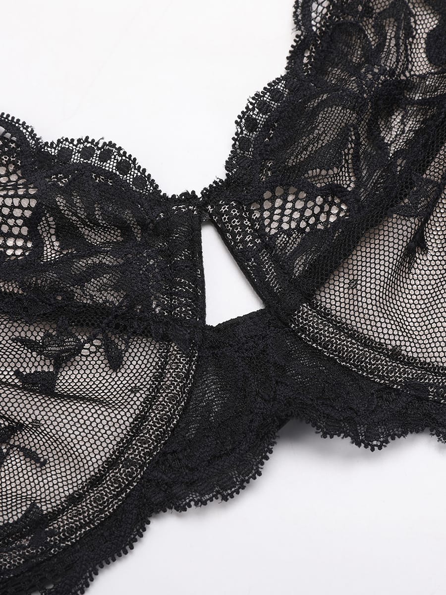 Sheer Floral Lace Underwire Bra
