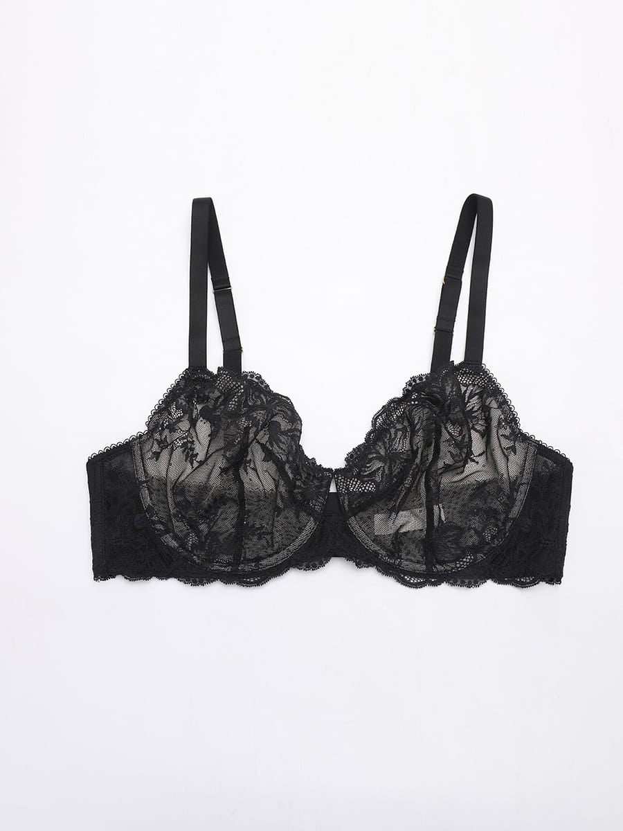 Sheer Floral Lace Underwire Bra