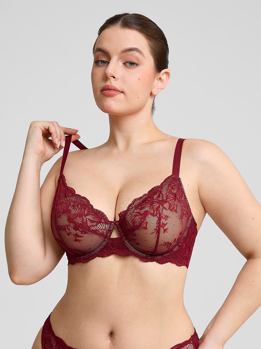 Sheer Floral Lace Underwire Bra