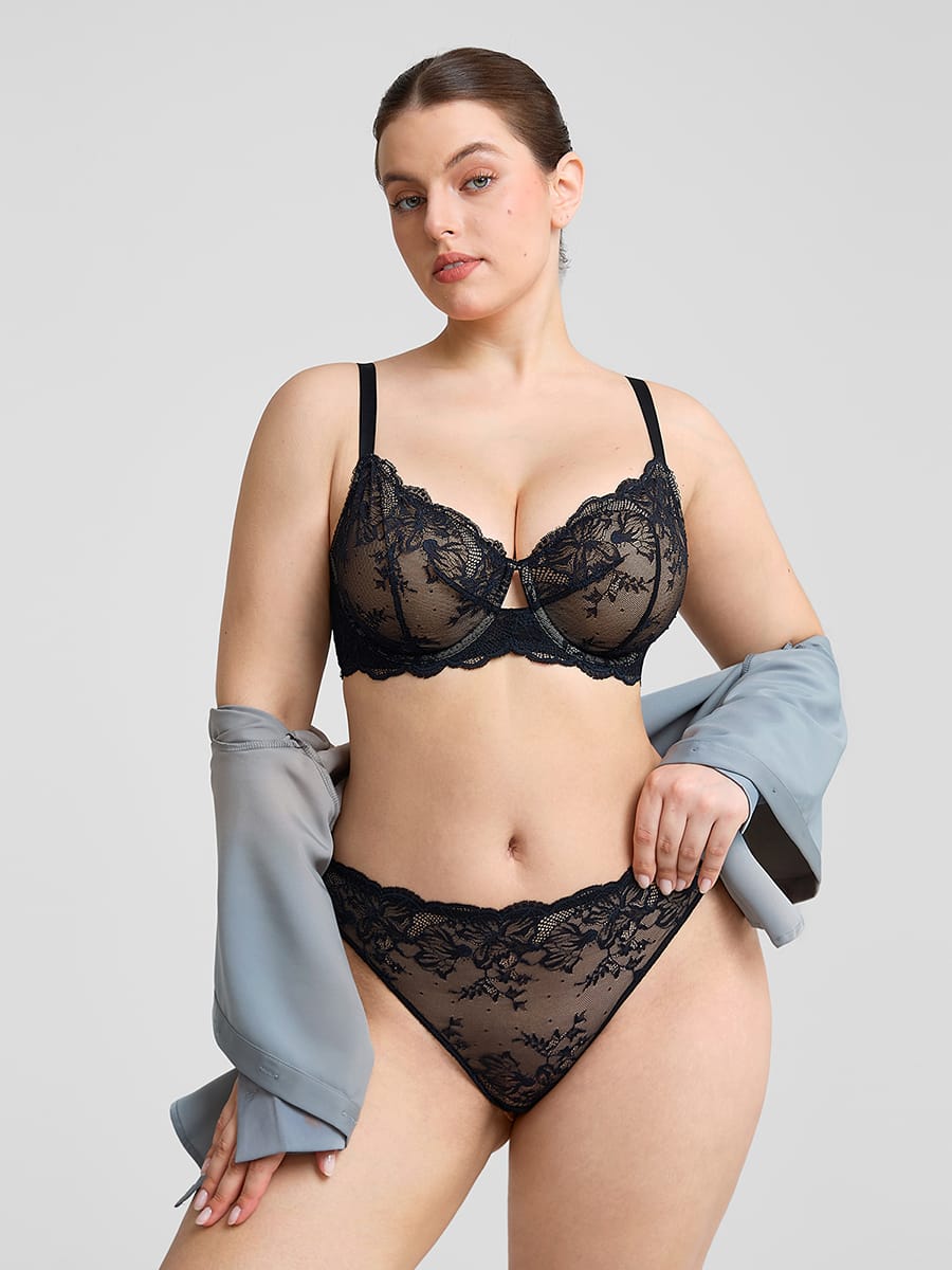 Sheer Floral Lace Underwire Bra