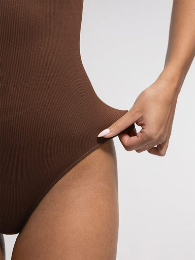 Ribbed Zip-Front Bodysuit