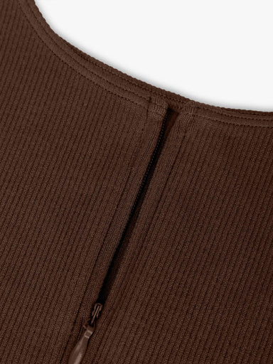 Ribbed Zip-Front Bodysuit