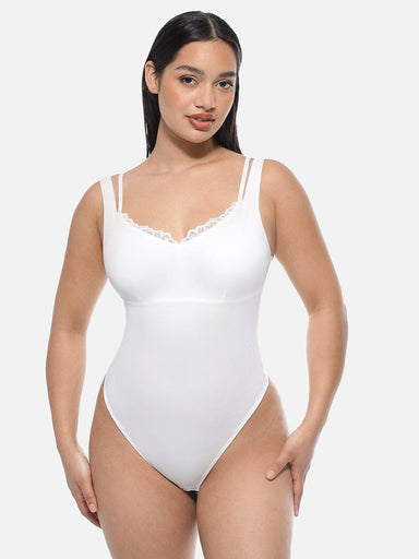 Lace V-Neck T-Back Bodysuit