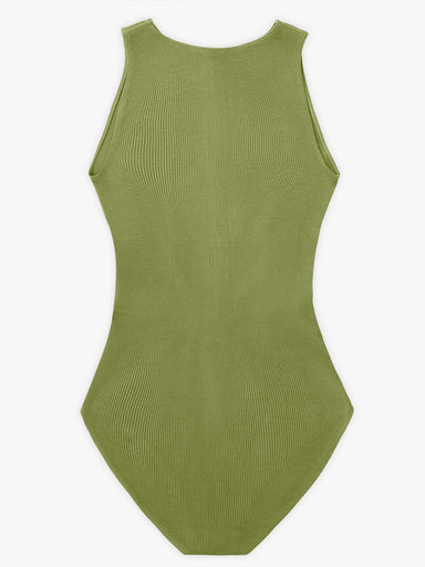 Ribbed Zip-Front Bodysuit