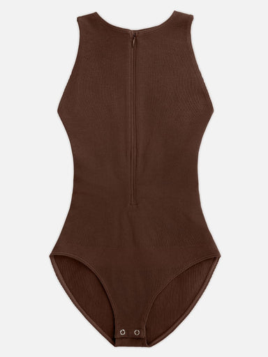 Ribbed Zip-Front Bodysuit