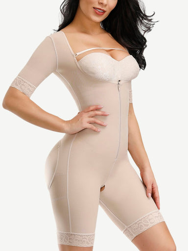Sleeved Lace Zip Body Shaper
