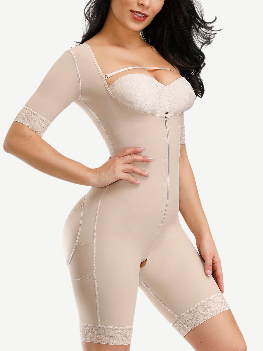 Sleeved Lace Zip Body Shaper