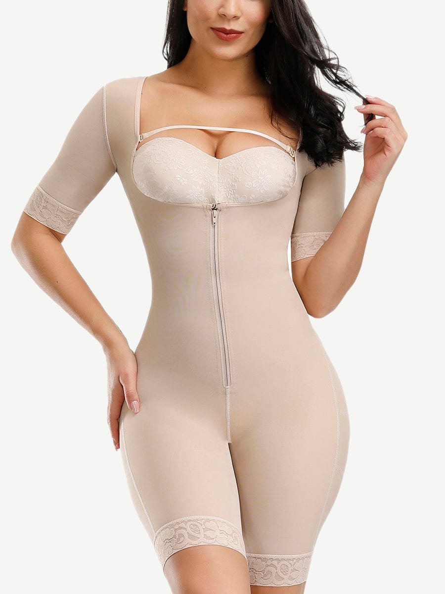 Sleeved Lace Zip Body Shaper