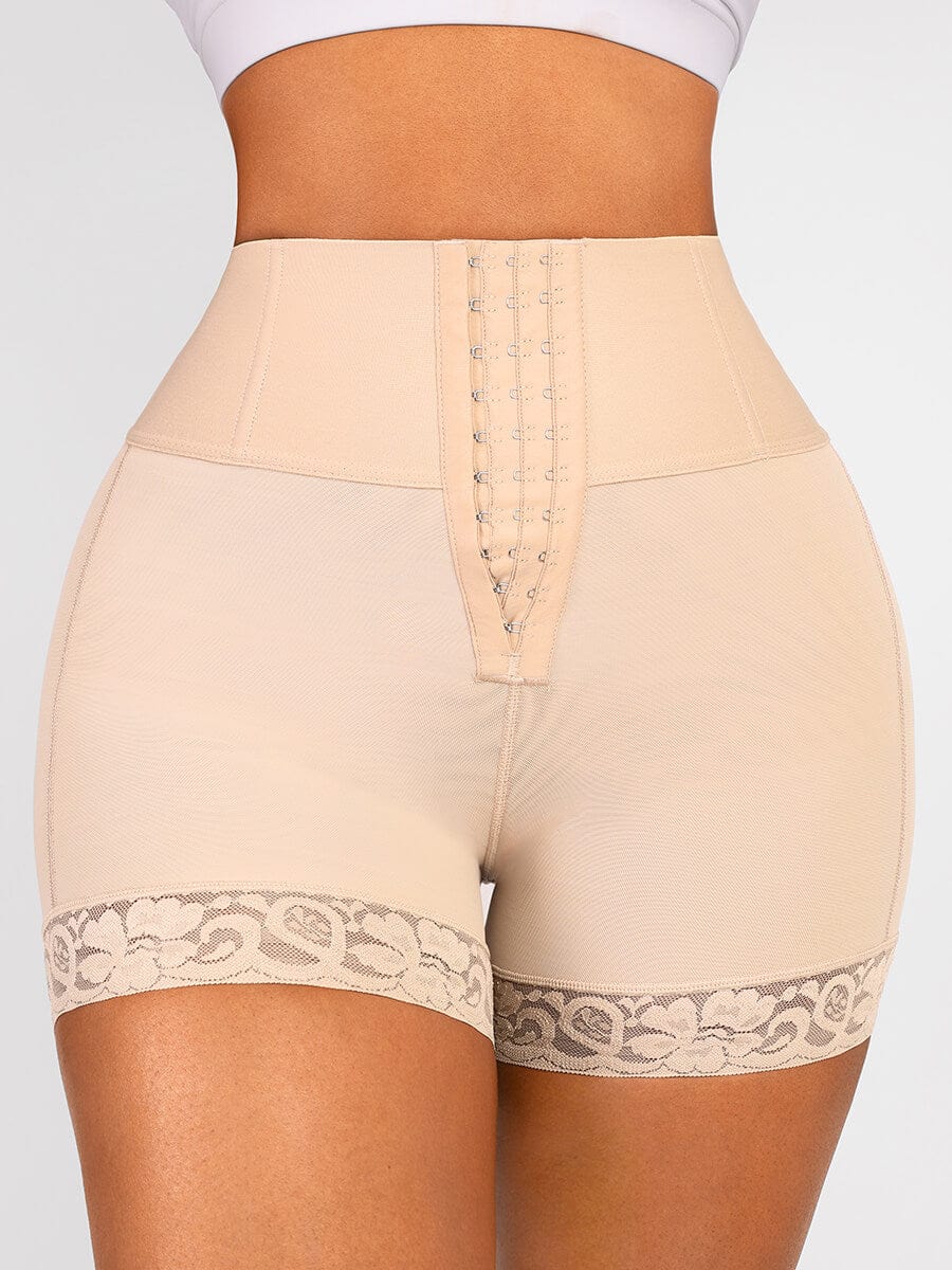 Lace Trim Hook-Front Shaper Shorts