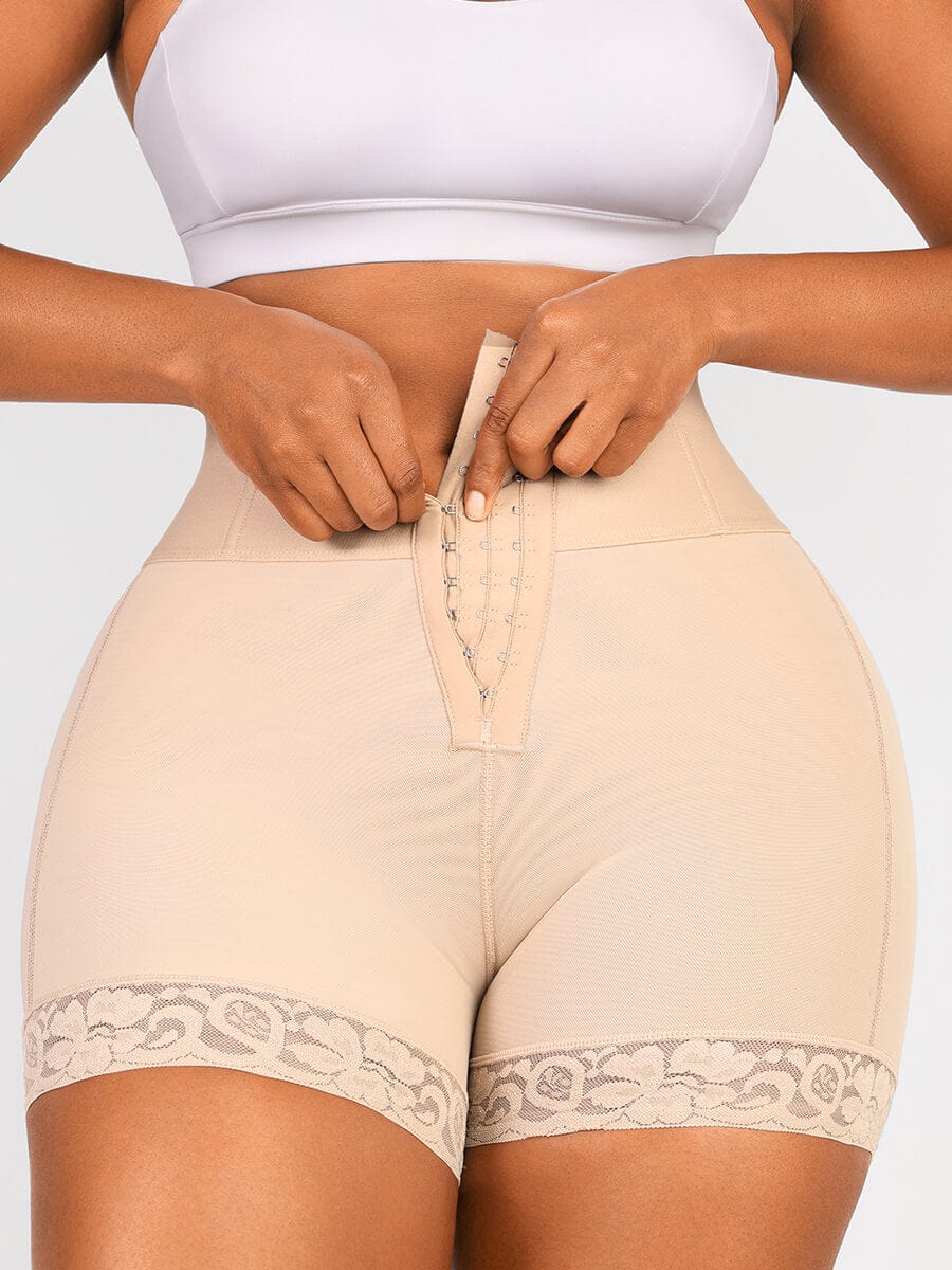 Lace Trim Hook-Front Shaper Shorts