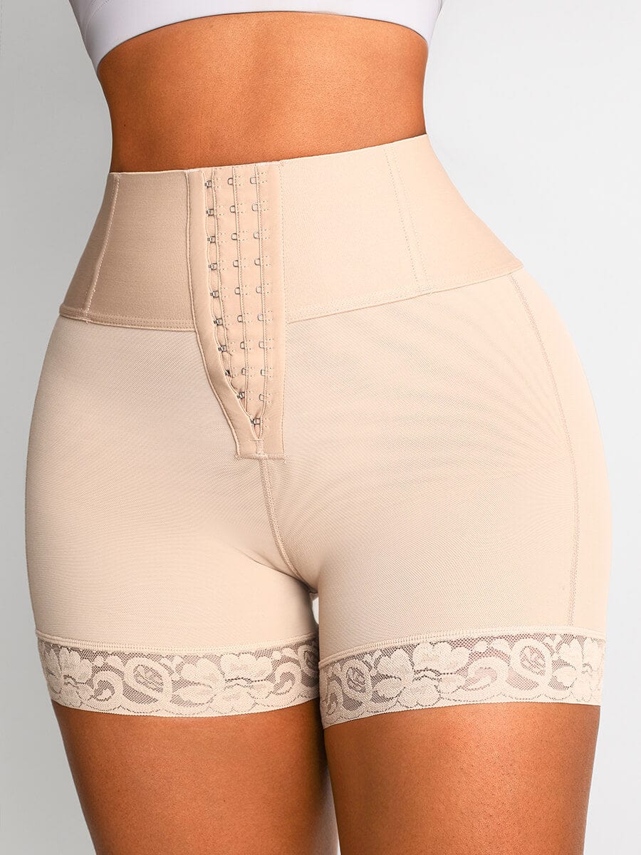 Lace Trim Hook-Front Shaper Shorts