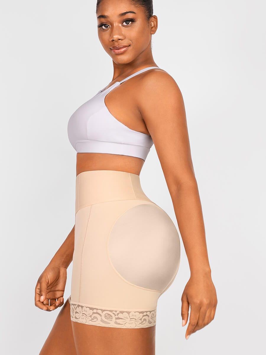 Lace Trim Hook-Front Shaper Shorts