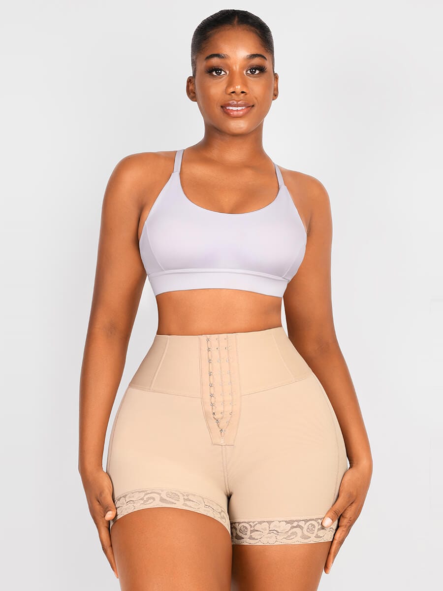 Lace Trim Hook-Front Shaper Shorts