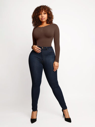 Modal Snap Placket Thong Bodysuit