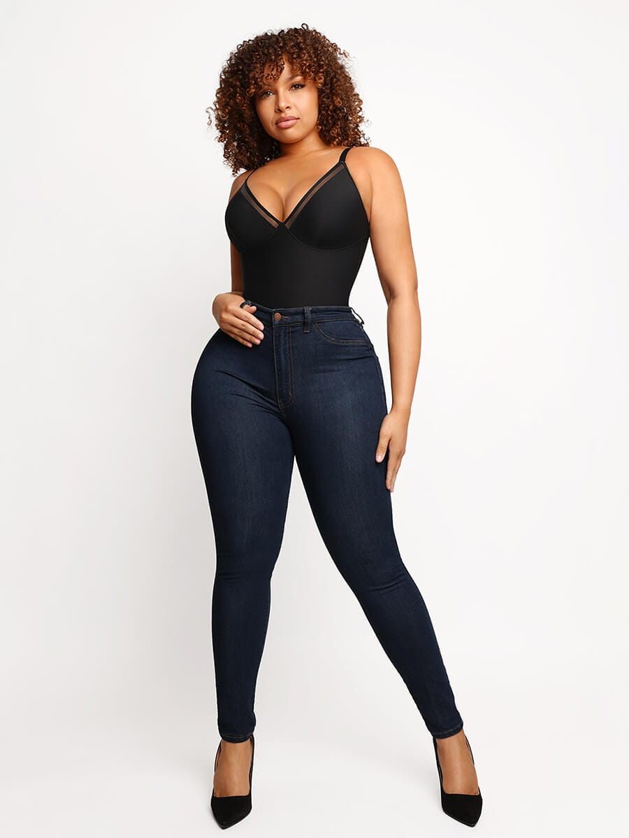 Deep V Mesh Panty Bodysuit