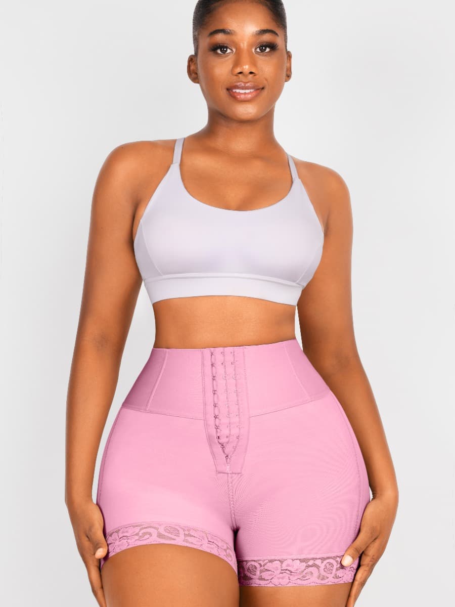Lace Trim Hook-Front Shaper Shorts