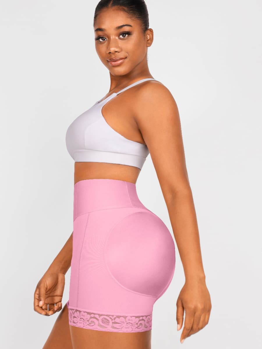Lace Trim Hook-Front Shaper Shorts