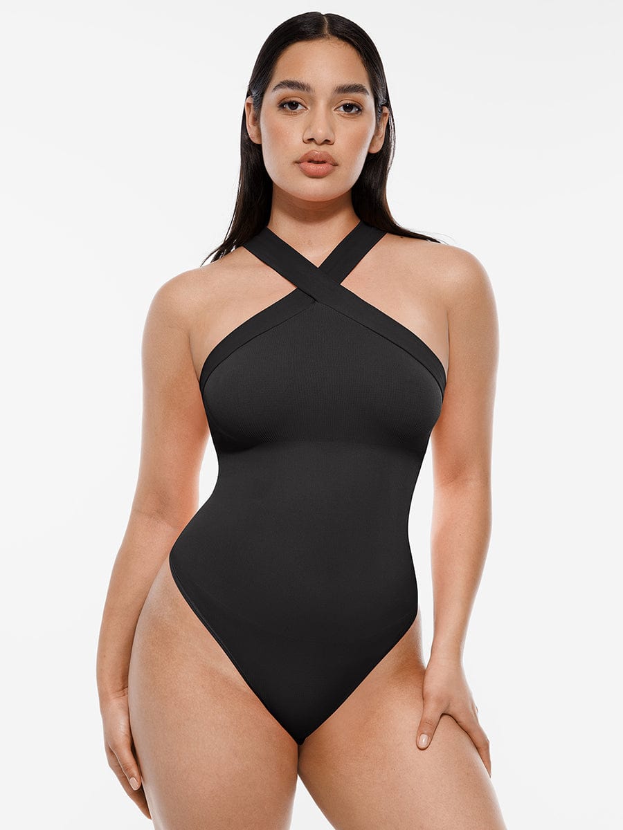 Crossover Halter Thong Bodysuit