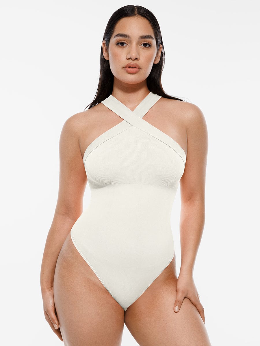 Crossover Halter Thong Bodysuit