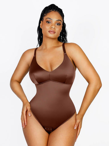 Braless Pearl Satin Thong Bodysuit