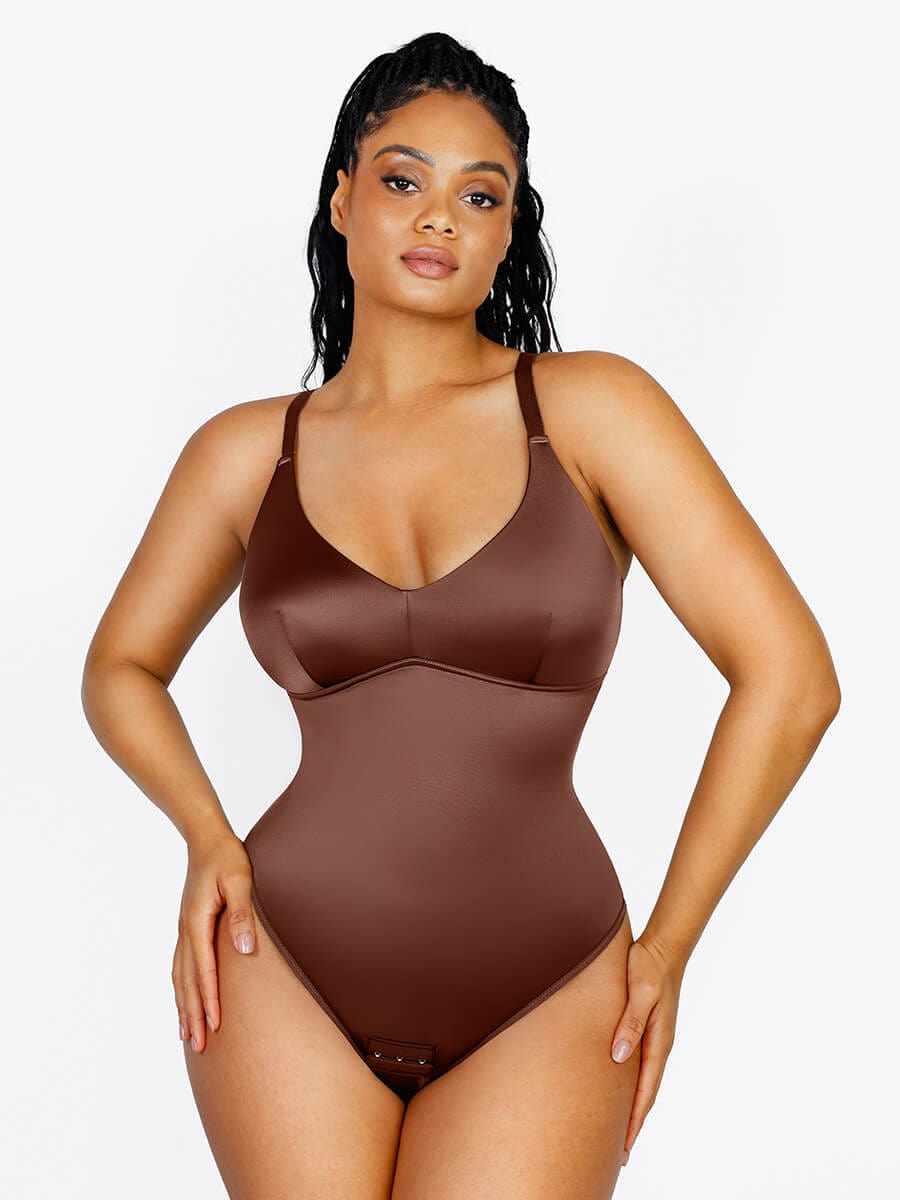 Braless Pearl Satin Thong Bodysuit