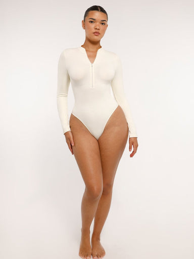 Zip Stand Collar Long Sleeve Bodysuit