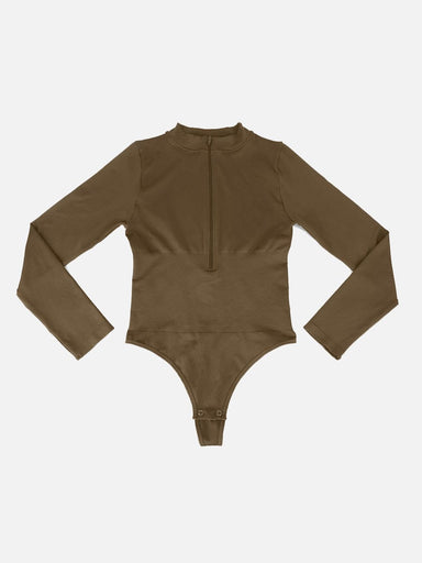 Zip Stand Collar Long Sleeve Bodysuit