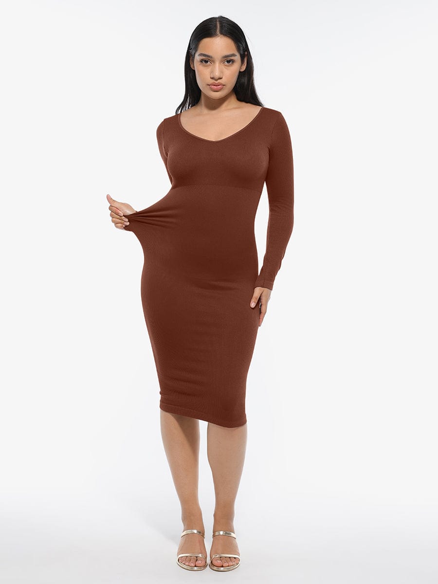 V-Neck Long Sleeve Dress