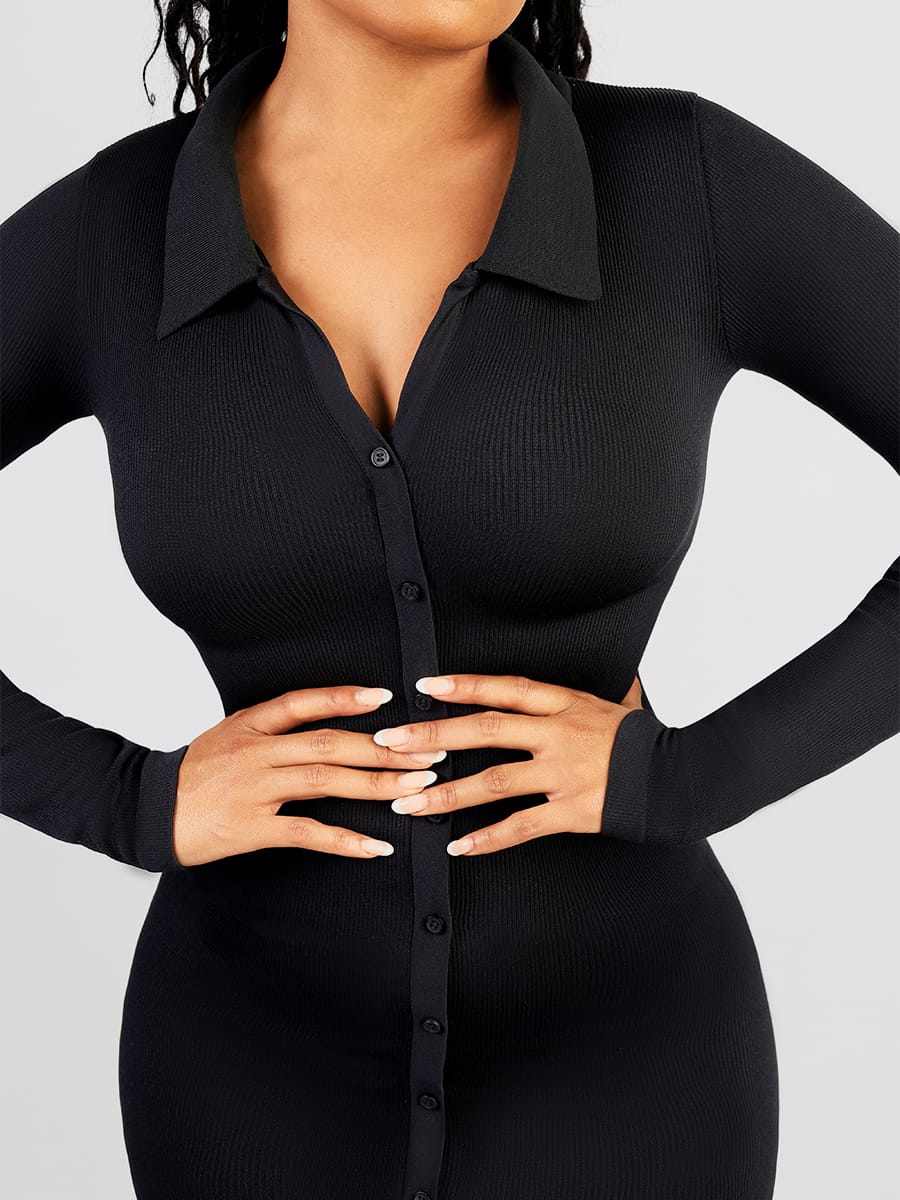 Collared Zip-Front Shirt Dress