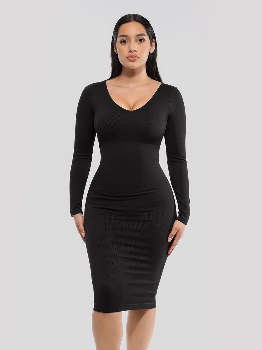 V-Neck Long Sleeve Dress