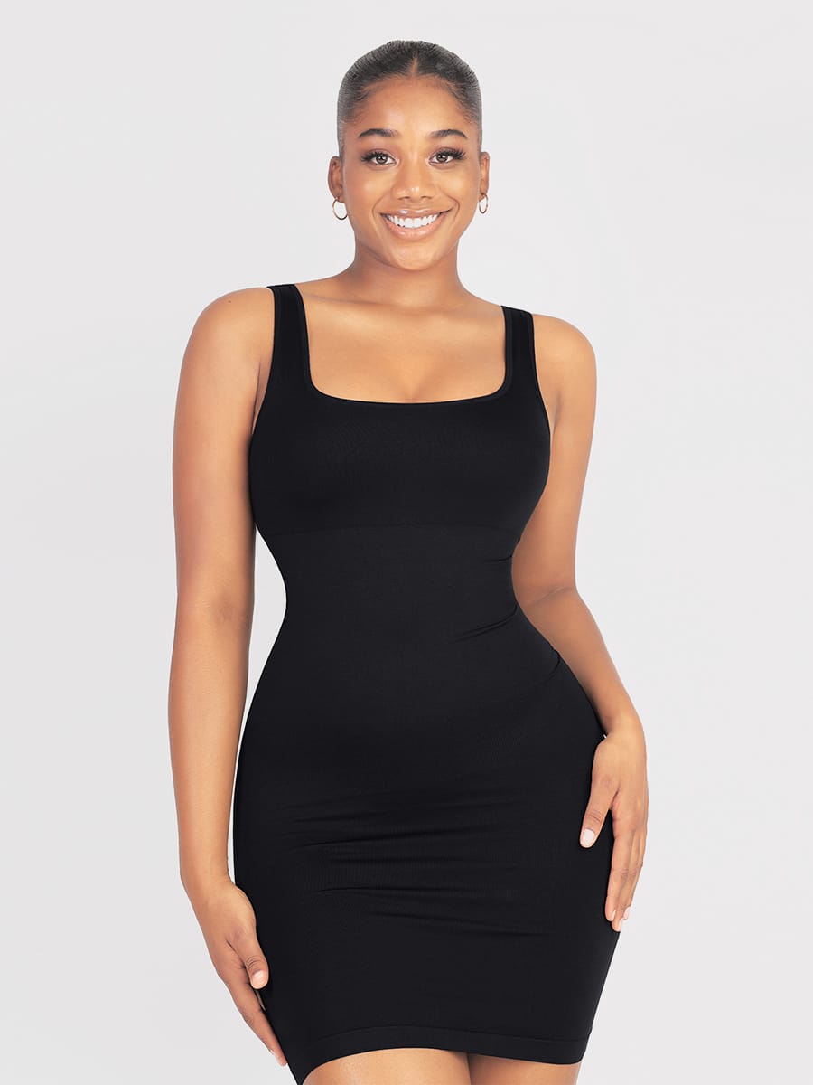 Square-Neck Shaping Mini Dress