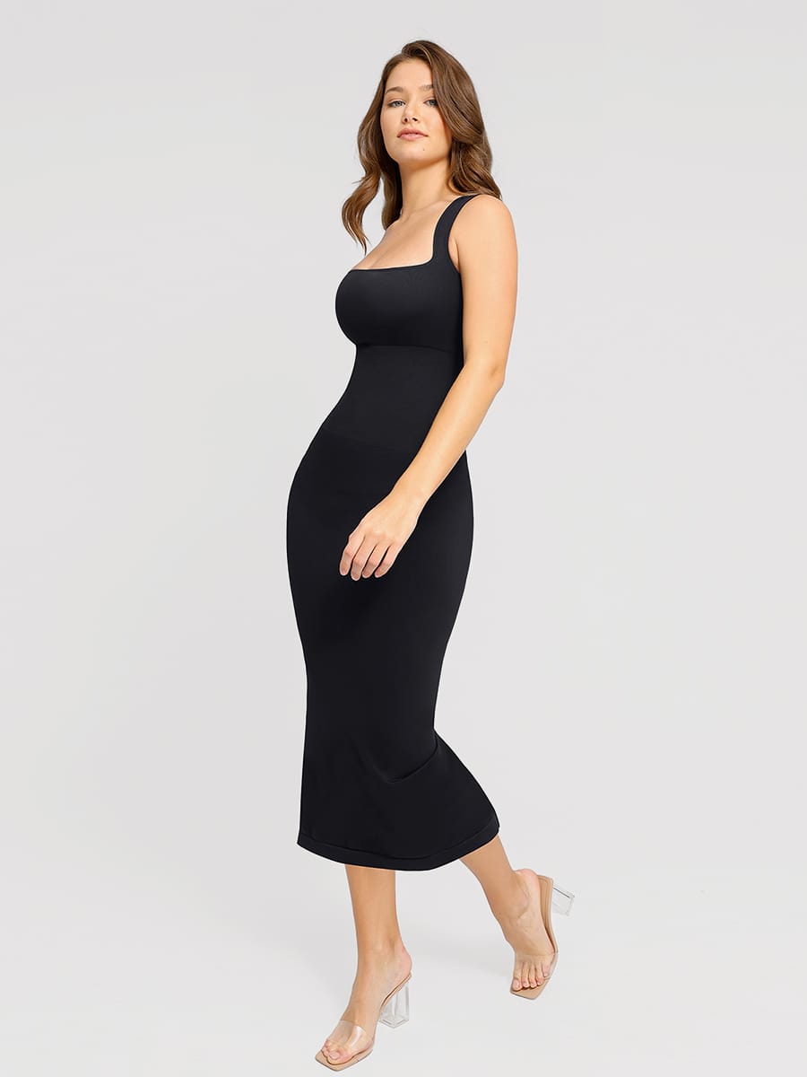 Square-Neck Waist Control Dress