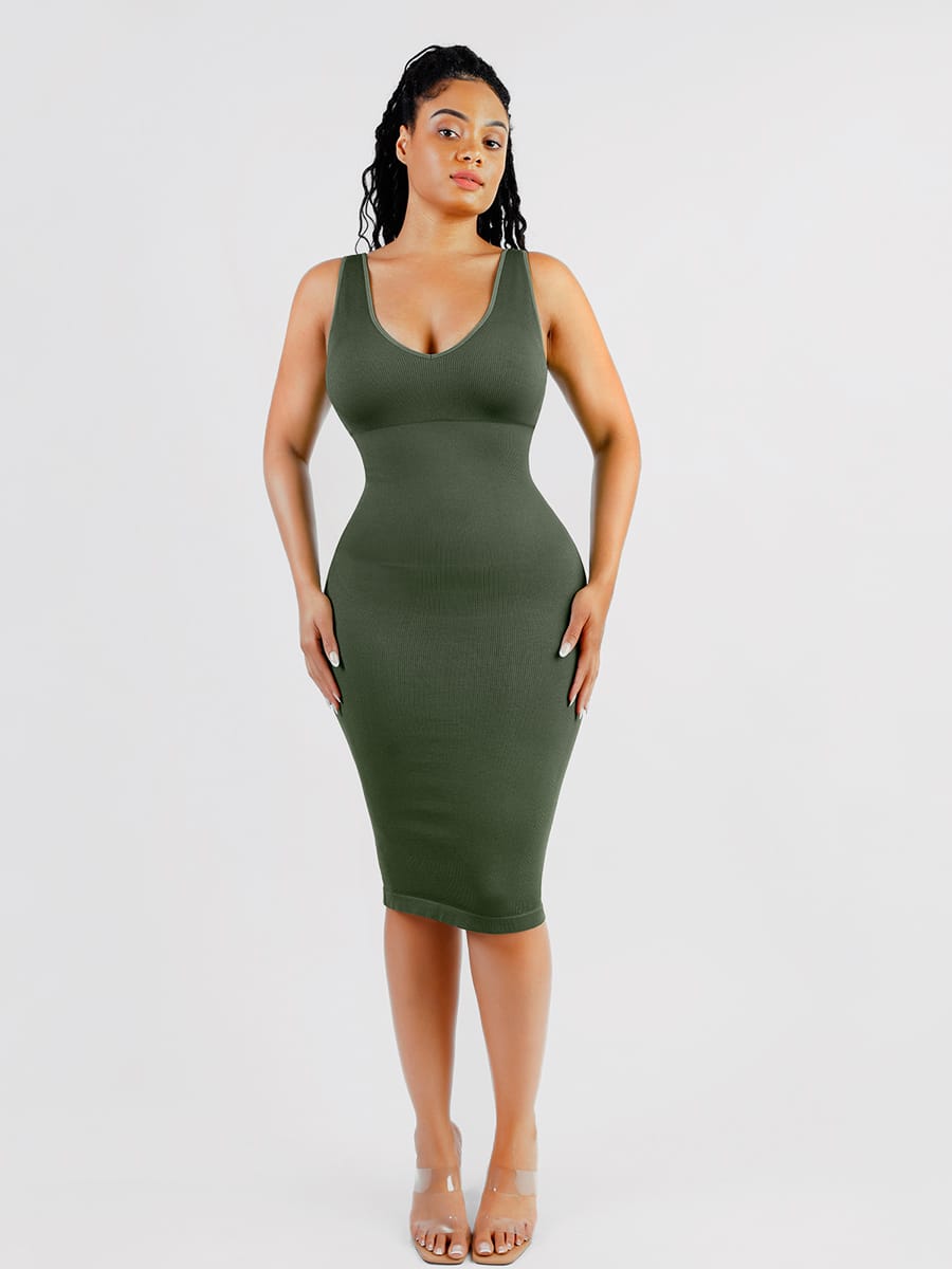 Deep V-Neck Shaping Dress