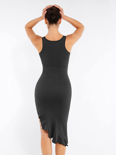 V-Neck Ruffle Hem Shaping Dress