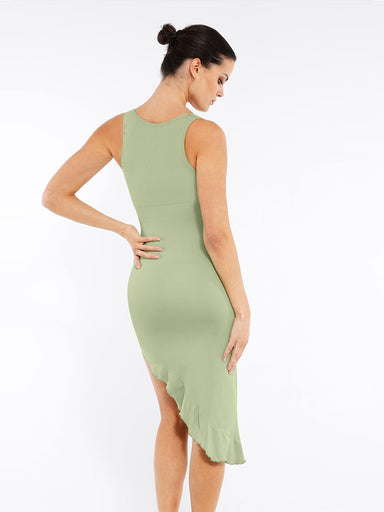 V-Neck Ruffle Hem Shaping Dress
