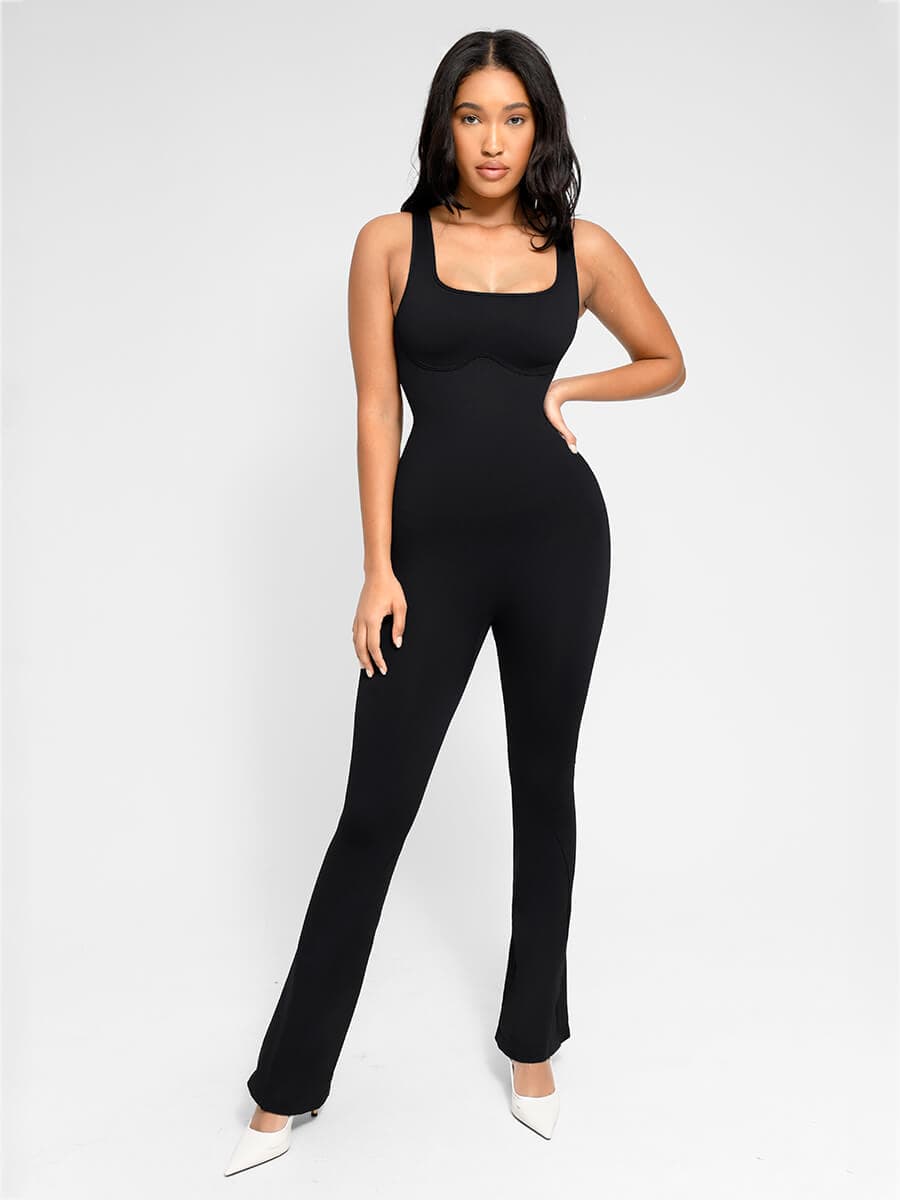 Square Neck U-Back Flared Jumpsuit